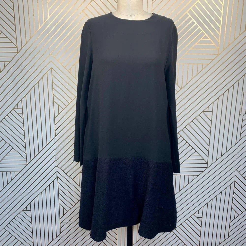 COS Black Wool Contrast‎ Hem Long Sleeve Dress